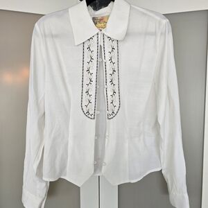 Embroidered White Collared Shirt